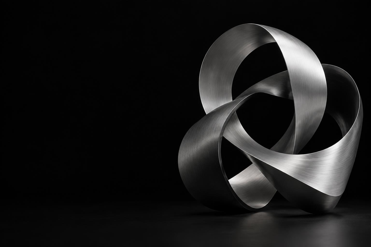 Three interlocking silver forms, connected into one sculpture